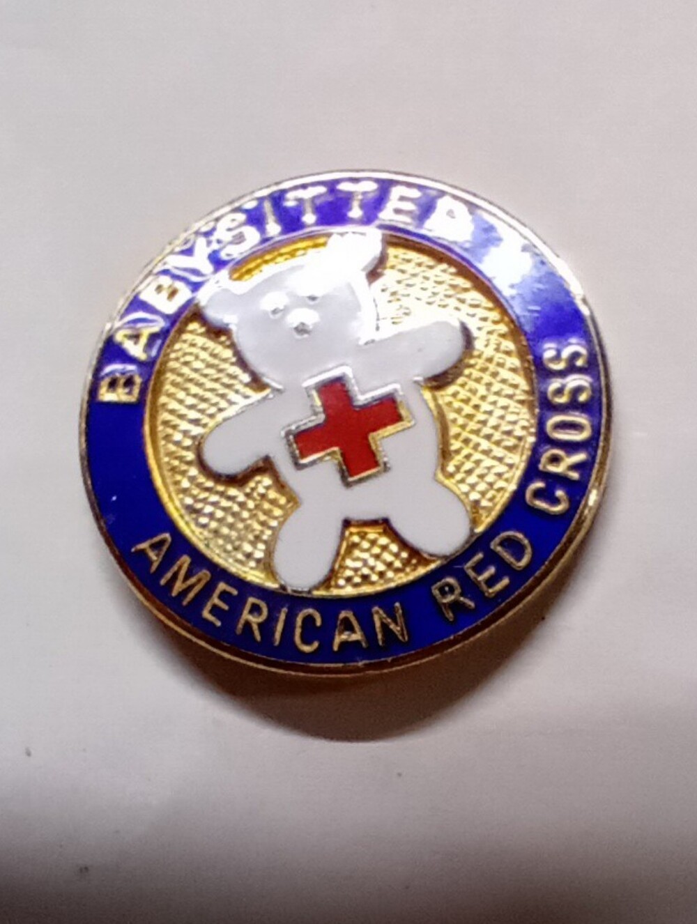 American Red Cross Baby Sitter Pin - White Teddy with Red Cross